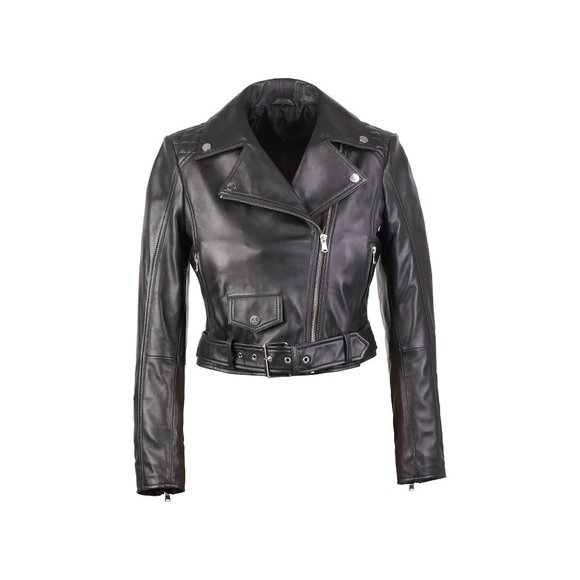 CARLA WOMENS DISTRESSED SHORT BIKER LEATHER JACKET - Picture 1 of 4